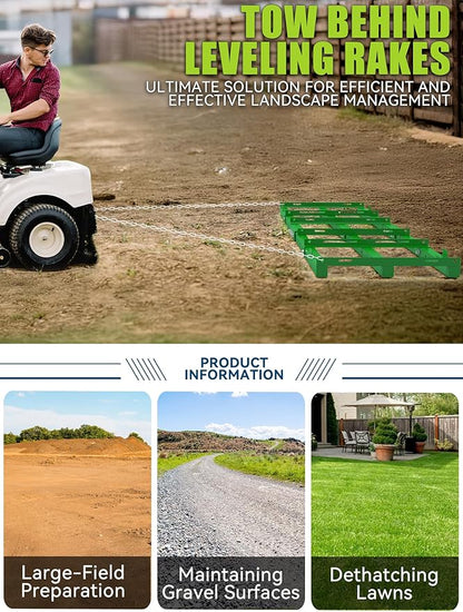 8ft Heavy Duty Drag Harrow for ATV, UTV, Tractor - Adjustable Tow Behind Leveling Rake with Weight Tray for Driveway Grader, Lawn, Field, Pasture, Food Plot Maintenance, Green(96 inch)