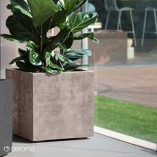 Deroma Millennium 15” Cube Planter | Light & Durable Plastic | Indoor or Outdoor Square Pot for Patio/Porch | Includes Water Reserve & Drain Plug | Trendy Planter for Plants, Flowers, Garden | Sand