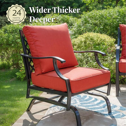 Patio Furniture Set 6 pcs, Outdoor Patio Furniture, 1 X 3-Seat Sofa, 2 X Single Chairs, 2 X Rocker Chairs, 1 X Coffee Table and 5.75" Extra Thick Cushion, Patio Conversation Set,Red