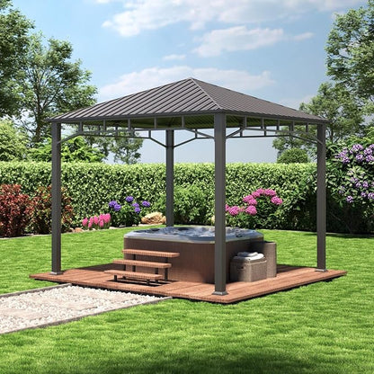 TOOLPORT Hardtop Gazebo 10x10 ft with Steel Roof - Approx. 3.54x3.54 in Aluminium Poles