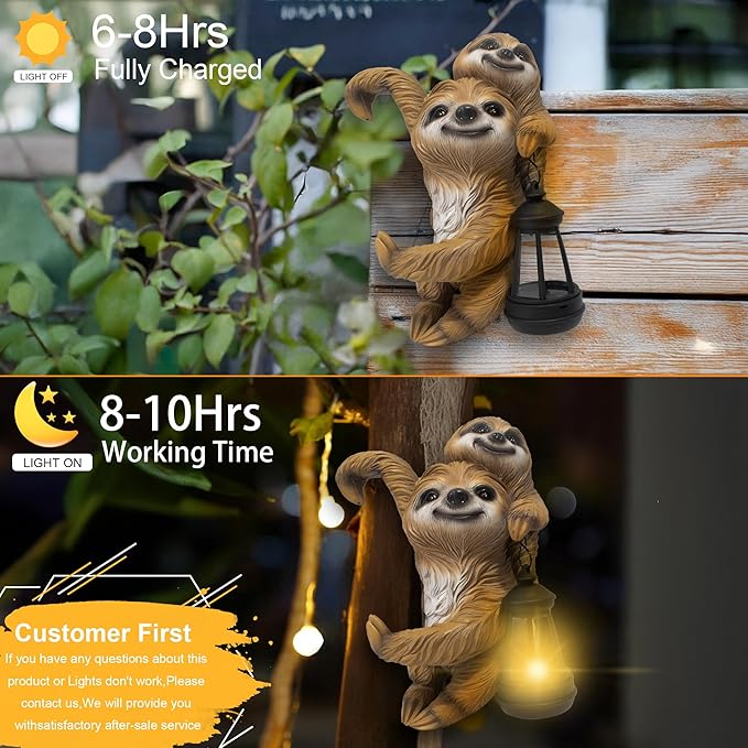 Adorable Sloth Hanging Garden Statue Outdoor Decorative Sculpture, Solar Light Outdoor Waterproof, Garden Decorations Home Patio Yard Outdoor, Relaxed Sloth Gifts for Mom