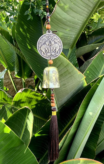 Traditional Lucky Feng Shui Wind Chime Bell Hanging Ornament Decoration for Protection Success Peace and Wealth (Elephant)