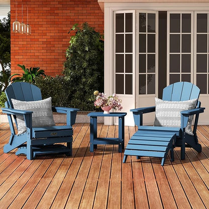 SERWALL Folding Adirondack Footrest Without Assembly, All Weather Use Adirondack Footstool, Blue