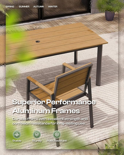 Outdoor Dining Set for 6, Patio Dining Sets with Umbrella Hole, 7 Pieces HDPS Outdoor Table and Chairs for Patio, Garden