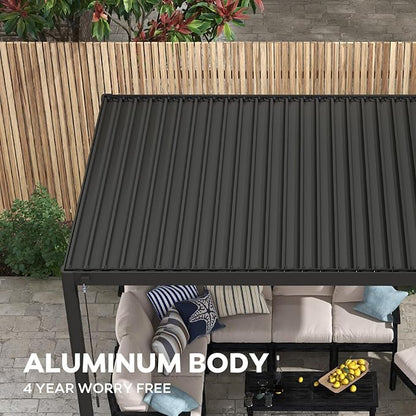 Mirador 111S Round Louvered Pergola Gazebo, 10Ft x 20Ft, Full Aluminum Frame, Adjustable Roof, Outdoor, Durable, Charcoal