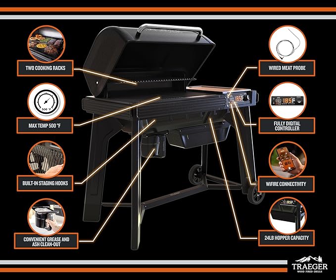 Traeger Grills Woodridge Electric Wood Pellet Grill and Smoker, Wi-Fi Temperature Control up to 500 Degrees, 860 Sq. In. Cooking Capacity, 6-in-1 for Outdoor Grilling, Smoking, and BBQ, TFB86MLH