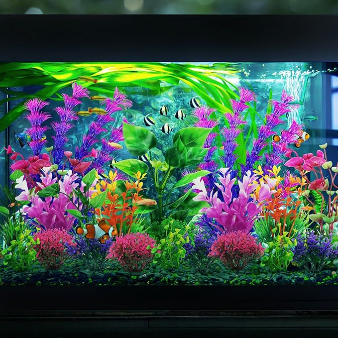 Aquarium Decorations Plants, 20pcs Aquarium Decor Plants, Colorful Fish Tank Accessories, Fish Tank Plants Plastic Decoration for Aquariums