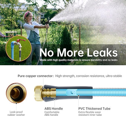 Stainless Steel Garden Hose 50 ft Heavy Duty Metal Water Hoses with 10 Function Water Hose Nozzles for Yard Outdoor