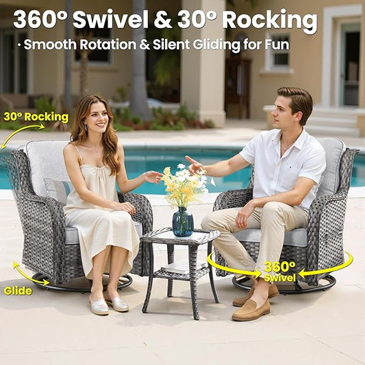 ovios 9 Pieces Patio Furniture Set, Outdoor Wicker Sofa Couch with Swivel Chairs Ottomans Comfy Cushions, High Back All Weather Modern Conversation Sets, Grey Rattan, Grey