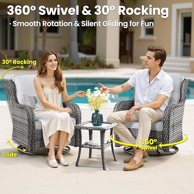 ovios 10 Pieces Patio Furniture Set, Outdoor Wicker Sofa Couch with Swivel Chairs 54" Fire Pit Table, High Back All Weather Modern Conversation Sets, Grey Rattan, Grey