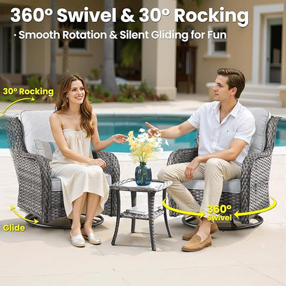 ovios 10 Pieces Patio Furniture Set, Outdoor Wicker Sofa Couch with Swivel Chairs 54" Fire Pit Table, High Back All Weather Modern Conversation Sets, Grey Rattan, Grey
