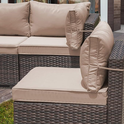 Outdoor Patio Furniture Set, 7 Pieces Outdoor Furniture All Weather Patio Sectional Sofa PE Wicker Modular Conversation Sets with Coffee Table,6 Chairs & Seat Clips Brown