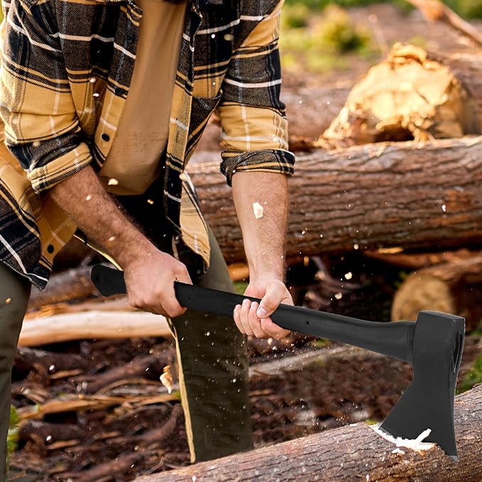 Splitting Axe, 27" Camping Chopping Hatchet for Firewood Splitting, Forged Carbon Steel Heavy Duty Maul, Fiberglass Shock Reduction Handle with Anti-Slip Rubber Grip