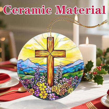 Christmas Ornament, Christmas Decoration, Ceramic-Style Cross Ornament, Heirloom Keepsakes, Holiday Ornaments, Religious Gifts, Unique Xmas Gift, Christian Gifts, Gift Idea
