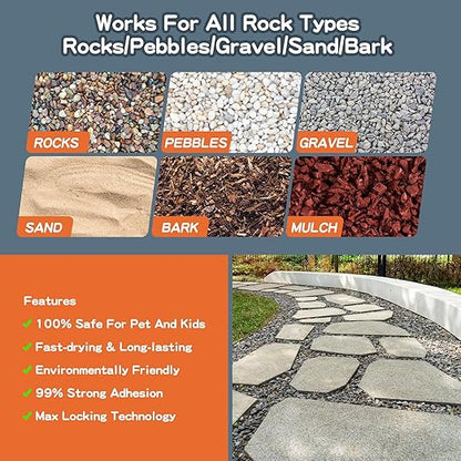 Rock Glue, 4Gallon Mulch Glue for Landscaping, Fast-Dry Strong Pea Gravel Stabilizer Landscape, Non-Toxic Long-Lasting Dries-Clear Strong Pea Gravel Binder for Pebble, Pine Straw for Outdoor Gardens
