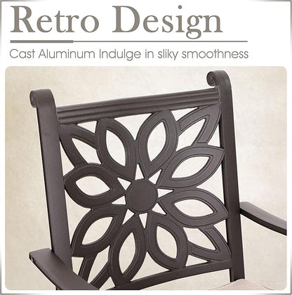 MFSTUDIO Cast Aluminum Patio Dining Set, Retro Design Outdoor Table and Chairs Set with 6×Extra Wide Dining Chair and 1×63" Rectangular Patio Table, Outdoor Dining Set of 6