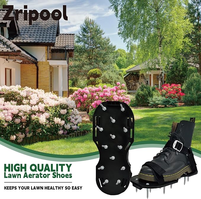 Lawn Aerator Shoes, Upgrade Heavy Duty Spike Shoes Lawn Aerating with Hook&Loop Straps, Free-Installation yard aerator spike , One-Size-Fits-All Soil Aerator lawnTool for Yard Patio Lawn Garden(Black)