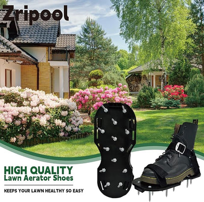 Lawn Aerator Shoes, Upgrade Heavy Duty Spike Shoes Lawn Aerating with Hook&Loop Straps, Free-Installation yard aerator spike , One-Size-Fits-All Soil Aerator lawnTool for Yard Patio Lawn Garden(Black)
