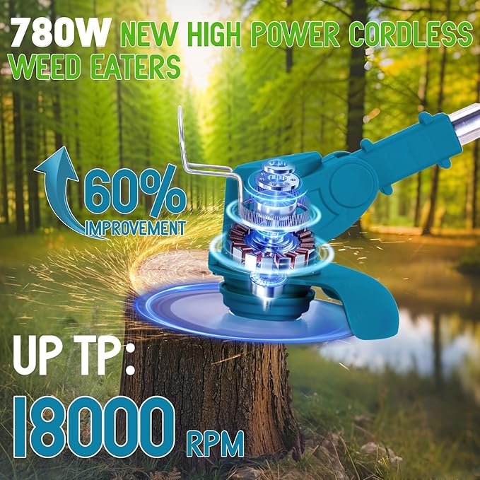 Weed Wacker Cordless Adjustable Weed Eaters 3 in 1 Electric String Trimmer Lawn with Two Battery with Charger Comes with Multiple Blades for Yard,Green,Garden(Blue)