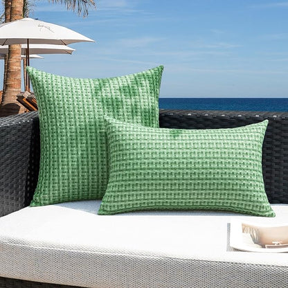 Kevin Textile Outdoor Waterproof Throw Pillow Covers Pack of 2 Farmhouse Decorative Cushion Covers for Garden Patio Tent Balcony Bench Couch Sofa 24x24 Inch, Sage Green