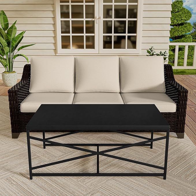 Vista Vibe 2 Pieces Outdoor Patio Conversation Furniture Set - 78" 3-seat Sofa | Metal Coffee Table, Deep Seat Loveseat, Removable Cushions, Hand-Woven PE Rattan Couch, Lawn (Brown/Beige)
