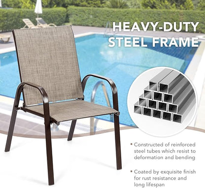 Tangkula 2 Piece Patio Dining Chairs, Outdoor Bistro Chairs W/Curved Armrests, Easy-to-Dry Fabric, Reinforced Steel Frame, Wide & Comfortable Camping Chairs for Garden, Poolside, Backyard (1, Grey)