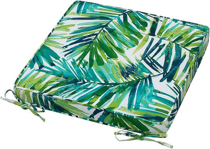 Magpie Fabrics Square Corner Seat Cushion, 18" x 18" x 2.5", 2 Pack, Indoor/Outdoor Waterproof Weather Resistant Universal Chair Pads for Patio Garden Dining - Green Palm Leaves
