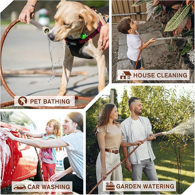 Short Leader Garden Hose 5/8" x 6ft, No Kink Lightweight Water Hose, Hybrid Rubber, Heavy Duty, 650 Burst PSI, Female to Female Fittings