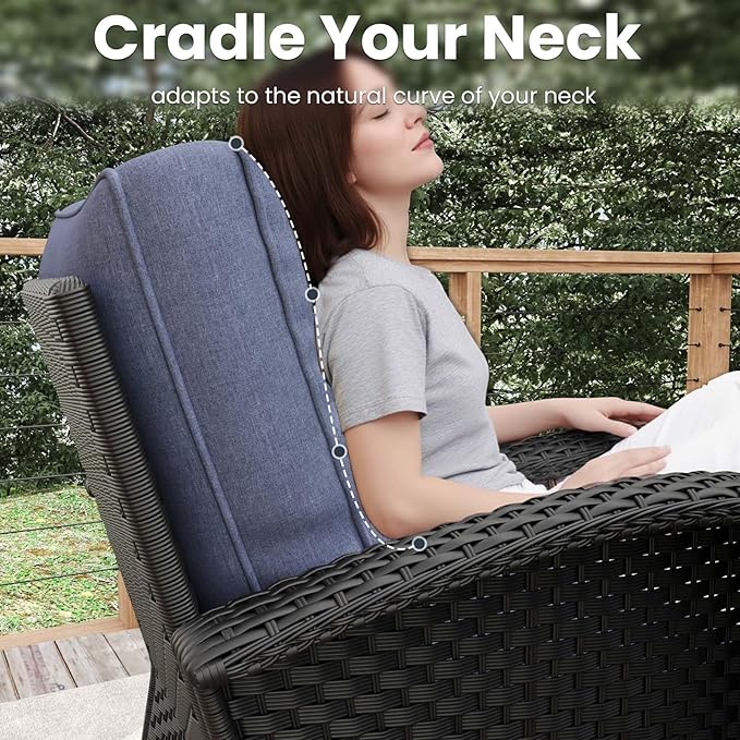 6 Pieces Patio Furniture Sets, Wicker Rattan High Back Outdoor Swivel Rocking Chairs Set with 3-Seat Couch, Ottomans and Side Table