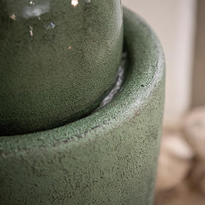 XBrand 25.98" H Green Round Stone Indoor/Outdoor Modern Sphere Water Fountain w/LED Lights – Ball Bubbling Fountain Décor for Garden, Patio, or Tabletop