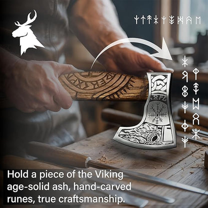Viking Axe Forged High Carbon Steel Viking Axe | Balanced Ax | Odin Norse Bearded Axe | Camping Hatchet Axe | Sheath Included Handcrafted Ash Wood Shaft | Viking Gifts for Men