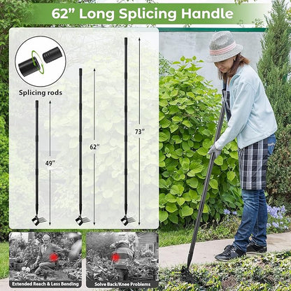 Garden Hoe, 2 in 1 Heavy Duty Stirrup Hoe and Cultivator for Weeding, Sharp Blade, 76 inch Long Handle, Lightweight Stand Push-Pull Hula Hoes Weeding Rake for Grass Removal, Aerating, Cultivating