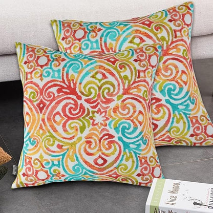 FUNHOME Outdoor Pillow Covers ONLY, No Insert! Pack of 2 Square Throw Pillow Covers, Decorative Water-Repellent Modern Cushion Cases for Sofa Patio Couch Decoration 18 x 18 Inch-Corinthian Dapple