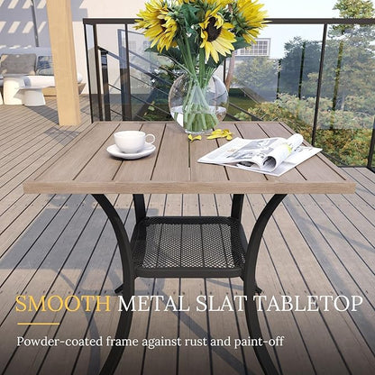 VICLLAX 3 Pieces Patio Dining Set Includes 28" Square Small Outdoor Table and 2 Patio Swivel Chairs for Lawn Garden, Grey Wood Grain Tabletop and Grey Fabric