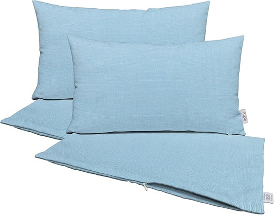 RSH DECOR: Sunbrella Pillow Covers Set of 4 | Covers Only - 20" x 12" | Outdoor Lumbar Pillow Covers Crafted with Sunbrella Performance Fabric | Canvas Air Blue