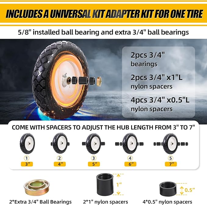 MZREXN 4.80/4.00-8" Flat Free Tire and Wheel 15" Solid Wheelbarrow Tires, 3.00-4.00/4.80-8" with 5/8" & 3/4" Bearings, 3" Centered Hub for Hand Truck Garden Trailers Utility Cart Yard Wagon 2PCS White