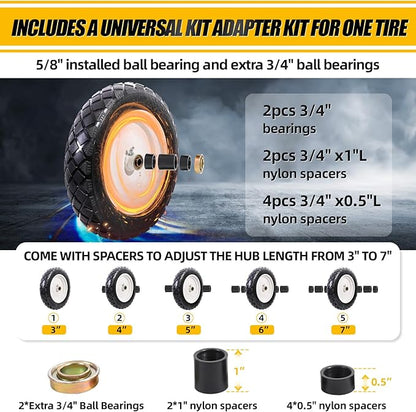 MZREXN 4.80/4.00-8" Flat Free Tire and Wheel 15" Solid Wheelbarrow Tires, 3.00-4.00/4.80-8" with 5/8" & 3/4" Bearings, 3" Centered Hub for Hand Truck Garden Trailers Utility Cart Yard Wagon 2PCS White