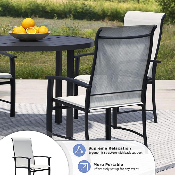 Outdoor Dining Chairs Set of 8, Stackable Patio Chairs with Metal Frame & Textilene Fabric, Perfect for Patio Garden Deck, Oyster