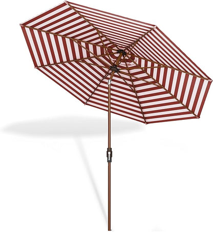 Midtown Umbrellas The Wooden 2-10 Feet Large Patio Umbrella, Terylast Red & White Stripes Fabric, Aluminum Frame For Backyard Umbrella, Deck Umbrella, Garden Umbrella & Pool Umbrella - Wooden Pole