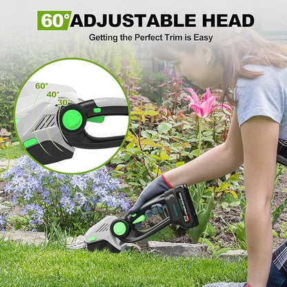 Cordless Hedge Trimmer,21v Electric Grass Shears & Shrub Trimmers,Handheld 2-in-1 Battery Powered Hedge Trimmer for Patio/Lawn, Gardening Tools, Included Charger (Gray-Green+1* Battery)