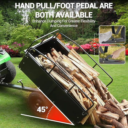Heavy Duty Tow Behind Dump Cart - 900 Lb Capacity 15 Cu.Ft Steel Utility Trailer, Removable Sides, Foot-Operated Dump for ATVs, UTVs, Lawn Mowers, Garden Yard