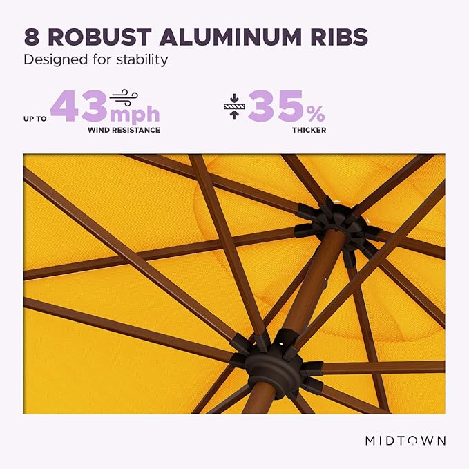 Midtown Umbrellas Sunbrella Umbrella Outdoor Patio Umbrella 2-9 Feet in Sunbrella Yellow Acrylic Fabric, Auto-Tilt Aluminum Frame For Backyard Umbrella, Deck Umbrella & Porch Umbrella - Wooden Pole