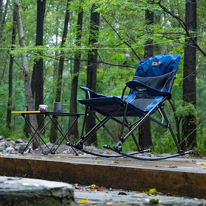 iClimb Padded Folding Rocking Chair Heavy Duty Camping Patio Porch Backyard Lawn Garden Balcony Rocker Indoor Outdoor with Carry Bag