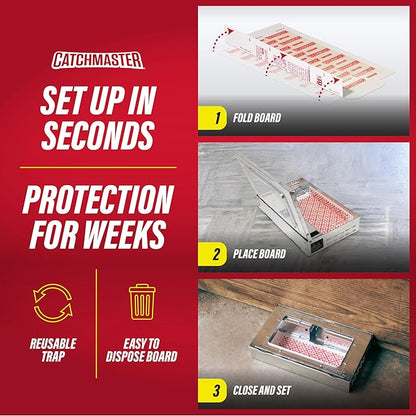 Catchmaster Multi-Catch Mouse Trap, Humane Mouse Trap Indoor for Home, Includes 1 Replaceable Glue Board, Live Catch Pest Control for Garage & Shed (White)