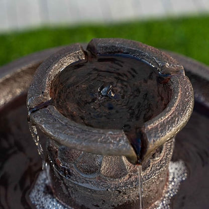 XBrand 28" Solar-Powered Outdoor Birdbath Fountain – Large Brown Resin Water Fountain with Solar Panel for Lawn and Garden Decor