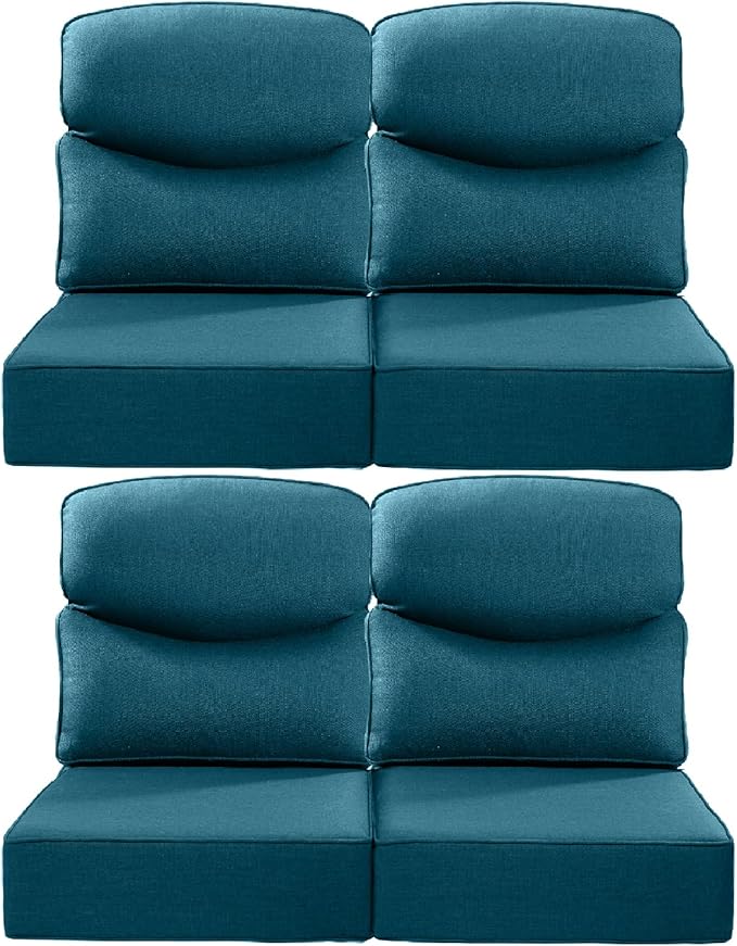 Luxury 24x24x6 Inch Smile Patio Dining Chair Cushions Set of 4 - Heavy Duty Water Repellent Outdoor Seat Cushion for Outside Lawn Furniture Glider Loveseat L-Shape Sofa - Peacock Blue