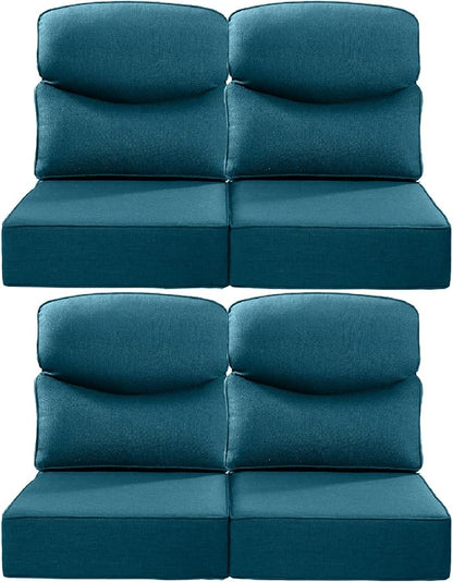 Luxury 22x24/22x25 6-Inch Smile Patio Dining Chair Cushions Set of 4 - Heavy Duty Water Slashproof Outdoor Seat Cushion for Outside Furniture Glider Loveseat L-Shape Sofa - Peacock Blue