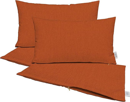 RSH DECOR: Sunbrella Pillow Covers Set of 4 | Covers Only - 20" x 12" | Outdoor Lumbar Pillow Covers Crafted with Sunbrella Performance Fabric | Canvas Rust