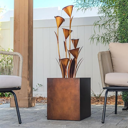 XBrand Metal Sculptural Multi-Tiered Flower Water Fountain, No LED Lights, Bronze, 46" Tall