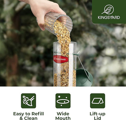 Kingsyard 2 Pack Tube Bird Feeder for Outdoors Hanging, Removable Base and Perch, 6 Feeding Ports - Easy to Clean, Premium Hard Plastic, Attracting for Finches Cardinals (Green)